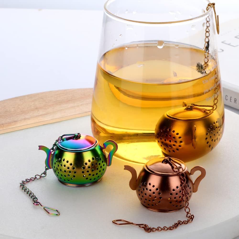 3 Pack Tea Infuser For Loose Tea Stainless Steel Reusable Strainer Filters Ball Metal Tea Diffusers for Loose Tea Rainbow Gold