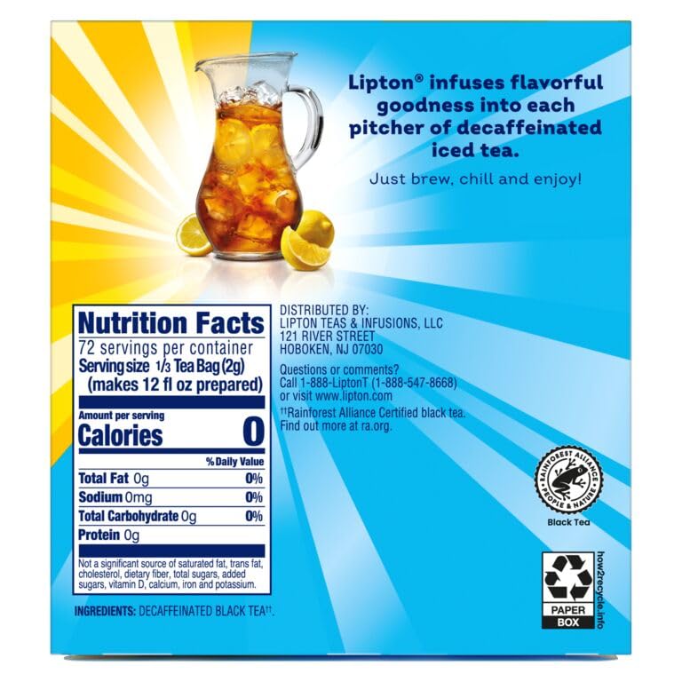 Lipton Decaf Black Iced Tea Bags, Family Size, 144 Count