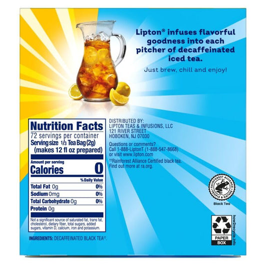 Lipton Decaf Black Iced Tea Bags, Family Size, 144 Count