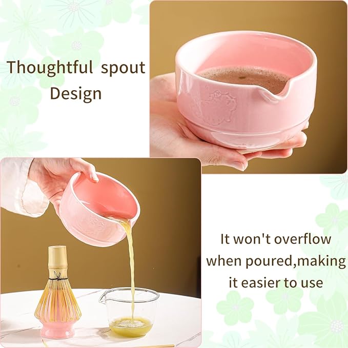 Matcha Tea Set, 5-Piece Ceramic Matcha Bowl & Whisk Kit with Cute Cat Pattern, Traditional Japanese Chawan, Scoop & Sifter, Perfect for Tea Ceremony