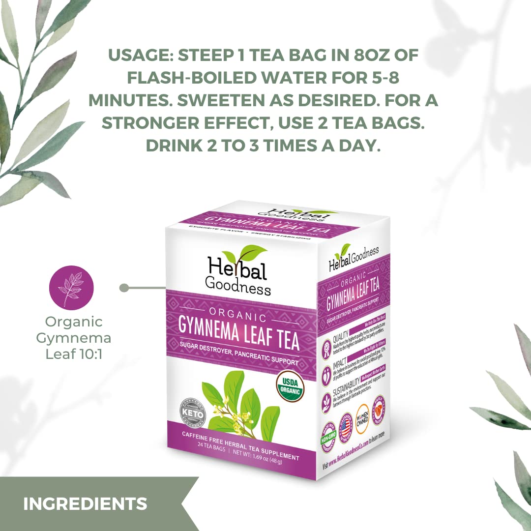 Gymnema Sylvestre Leaf Tea Organic, Gurmar Leaves, 24ct Herbal Goodness