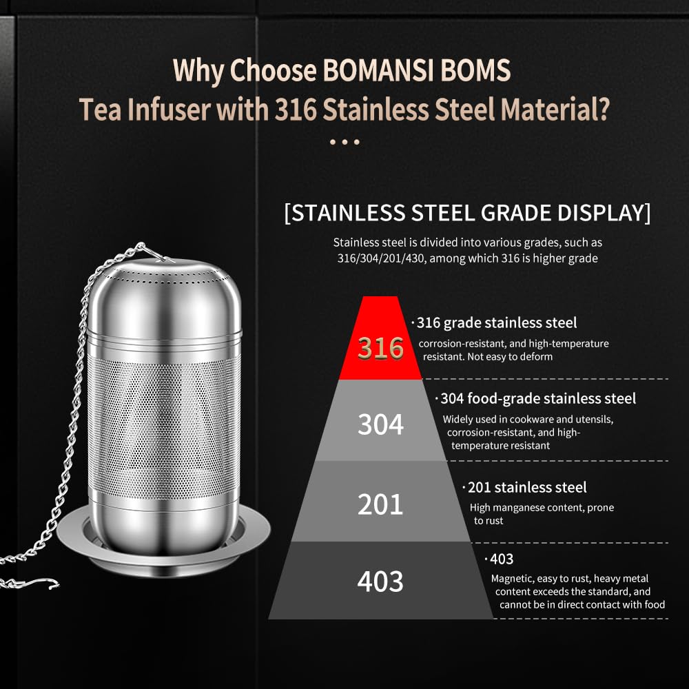 BOMANSI BOMS 2Pack Tea Strainers for Loose Tea, Extra Fine Mesh Tea Infuser, 316 Stainless Steel Loose Leaf Tea Steeper, Tea