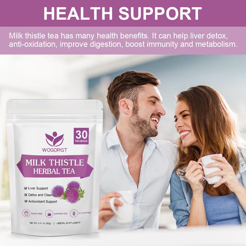 WOGORGT - Milk Thistle Tea for Liver Cleanse &amp; Immune Support, 30 Tea Bags