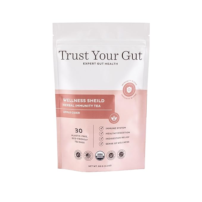 Trust Your Gut Wellness Shield Organic Herbal Tea Blend – Echinacea, Ginger & Cinnamon – Supports Immune Health and Digestive Balance, 30 Tea Bags