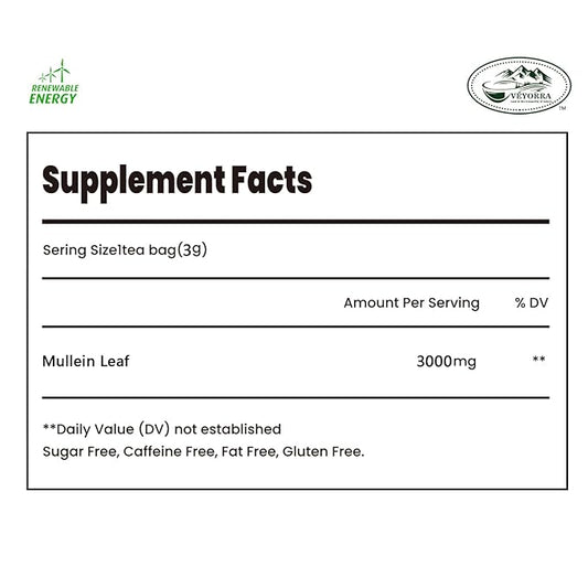 Veyorra Premium Mullein Leaf Tea Bags, 110 Count – 100% Natural, Non-GMO, Caffeine-Free
