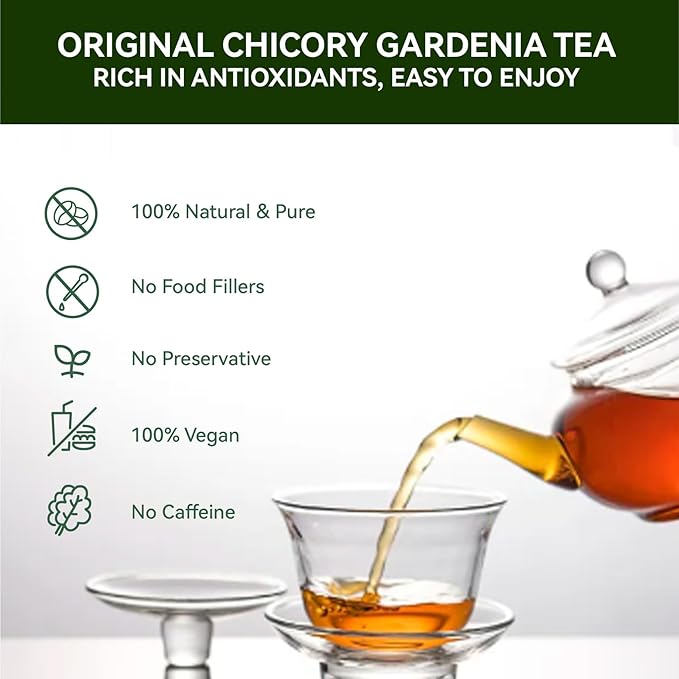 Kreain Nature Chicory And Gardenia Tea, Natural Sugar Free Blend with Honeysuckle, Licorice, and Tangerine Peel, Liver and Kidney Detox, Vegan & Caffeine Free, 12 Teabags, 2 Pack