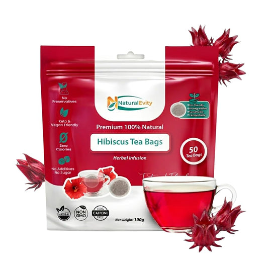 Hibiscus Tea Bags (50 Count) – Flor de Jamaica Herbal Tea, Caffeine-Free Hibiscus Tea, Antioxidant-Rich, &amp; Non-GMO – NaturalEvity - Ayurveda Inspired.