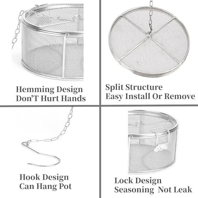 Aunmas Seasoning Strainer, Stainless Steel Tea Mesh Tea Infuser Strainer with Extended Chain Hook for Brew Loose Leaf Tea and Seasonings