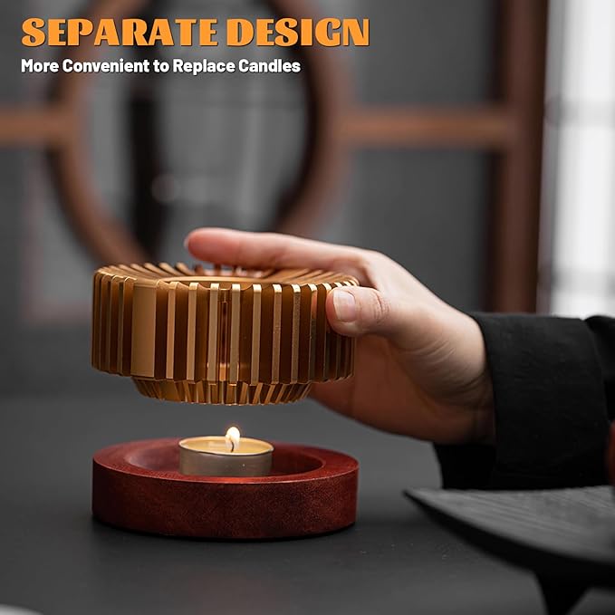 Inmorven Teapot Warmer, Aluminum Tea Warmer with Wooden Base, Candle Heater for Heating Tea, Coffee, Milk, Food,Camping and Traveling