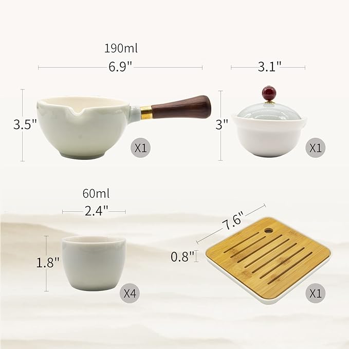 Lurrier Porcelain Chinese Gongfu Tea Set,Portable Teapot Set with 360 Rotation Tea maker and Infuser,Portable All in One Gift Bag for Travel,Home
