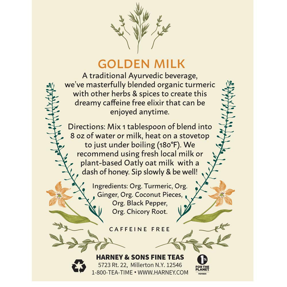 Harney & Sons Golden Milk Powder Tin, Turmeric Spice Blend, 8 oz | Caffeine-free blend with organic turmeric, ginger, co