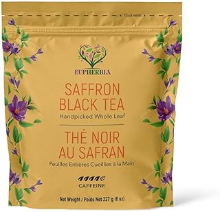 Eupherbia Saffron Black Tea, Handpicked, Highland Grown Whole Leaf Tea, Enriched with 3 Grams of Premium Saffron Threads, Brisk, Earthy, Aromatic, 227g (8 oz)