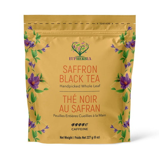 Eupherbia Saffron Black Tea, Handpicked, Highland Grown Whole Leaf Tea, Enriched with 3 Grams of Premium Saffron Threads, Brisk, Earthy, Aromatic, 227g (8 oz)