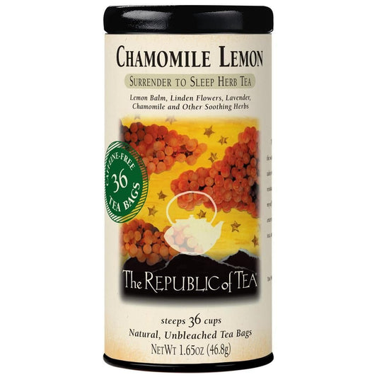 The Republic of Tea Chamomile Lemon Herbal Tea, Caffeine Free, 36 Count | Suitable for day or evening . Smooth and aroma