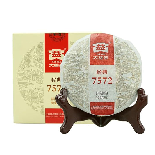 TAETEA Yunnan 7572 Classic Ripe Pu-erh Tea, Aged Puerh Pu'er Tea Cake Black Tea for Daily Drink and Gift 150g / 5.29oz (Ripe)
