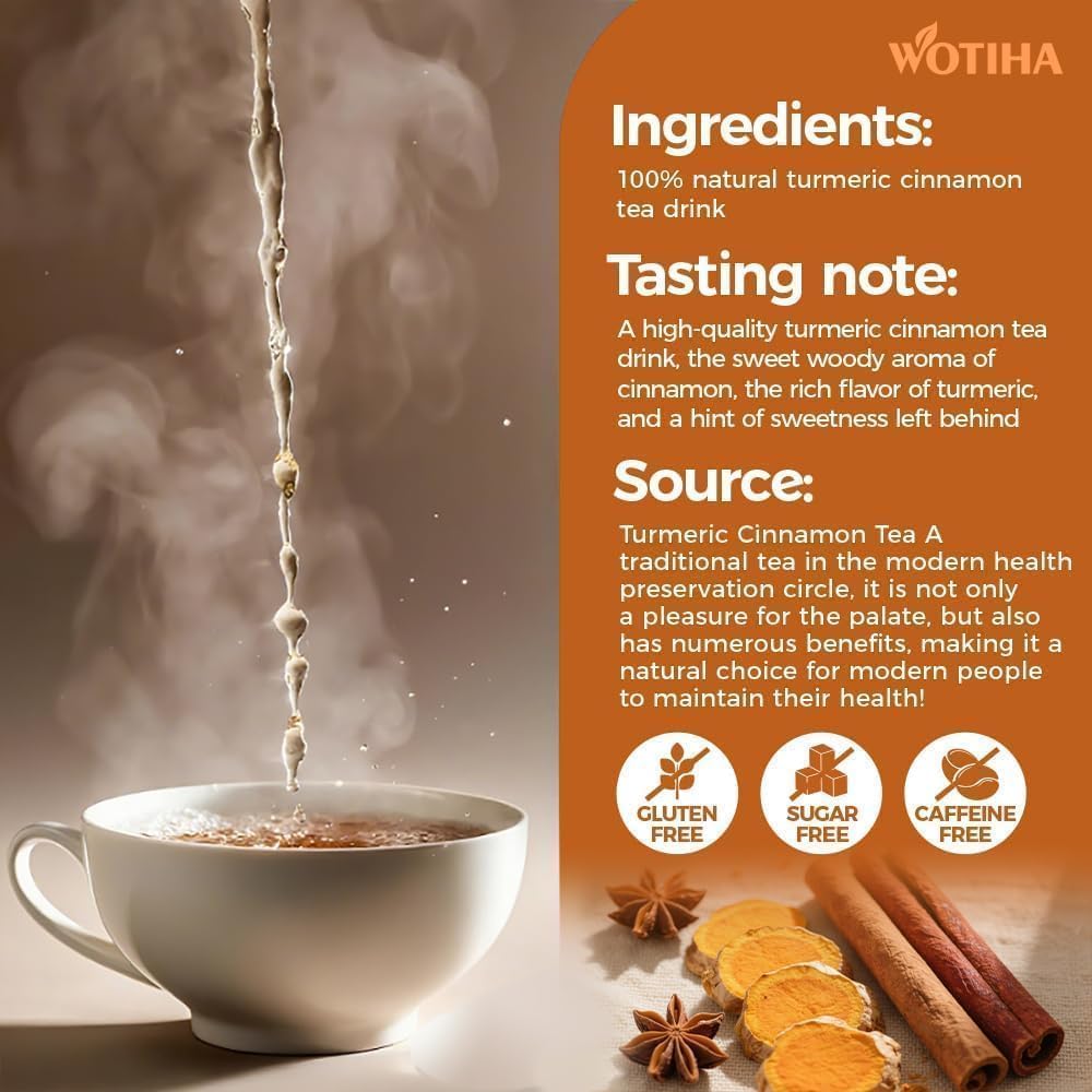 WOTIHA 70 Count Premium Turmeric Ginger Cinnamon lemon Tea Bags - 100% Natural High-Concentration Blend, Supports Healthy Inflammation &amp; Digestion, Caffeine-Free, Additive-Free, Non-GMO, Vegan