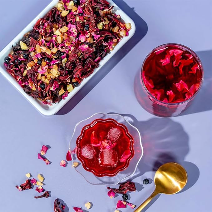 Exotic Fruit & Flloral Herbal Tea Blend 7OZ,Peach Hibiscus Blackcurrant Rose,Caffeine-Free Antioxidant Rich Loose Leaf Tea For Hot Or Iced | Natural Fruit Infusion