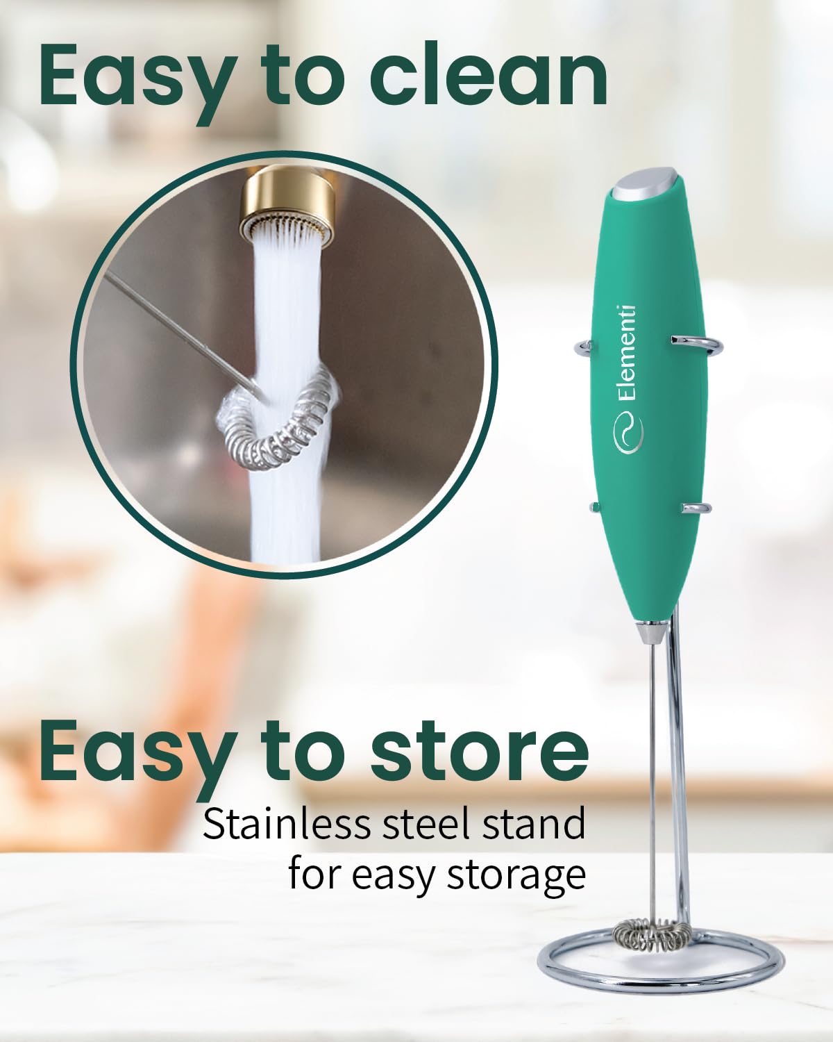 Elementi Matcha Whisk & Frother Set - Powerful Electric Matcha Mixer for Powder, Easy to Use Electric Whisk Kit - Craft