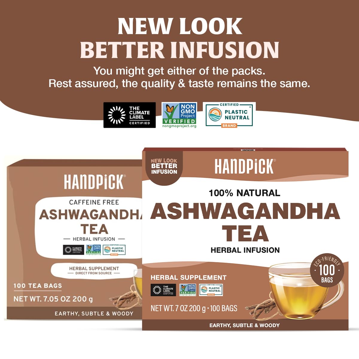 HANDPICK Ashwagandha Teabags (100 Count) Pure Ashwagandha Root,Gluten Free
