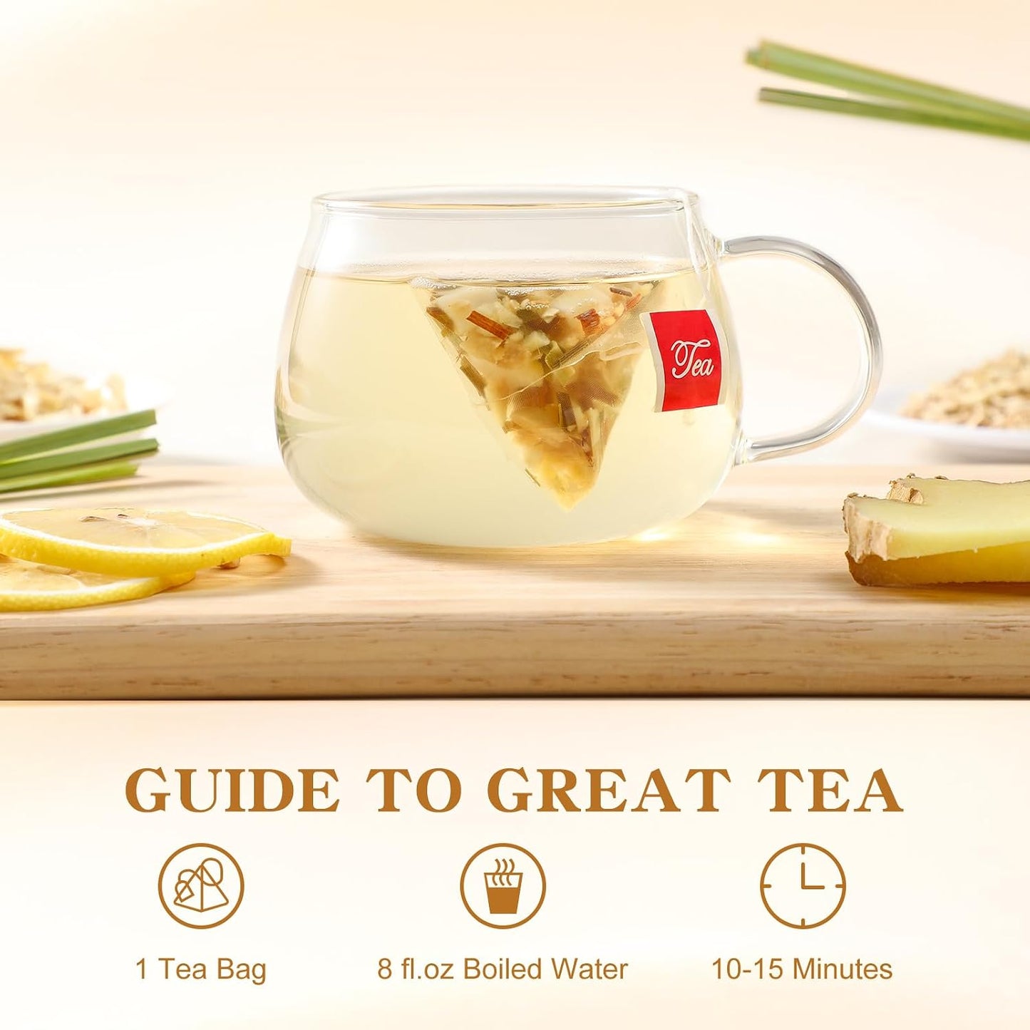 FullChea Lemon Ginger Tea Bags, 50 Counts, Non-GMO, Caffeine-Free | te de Jengibrey Limon, Pleasantly Spicy &amp; Warming, Support Digestion &amp; Boost Immunity, No Additives, Resealable Pouch