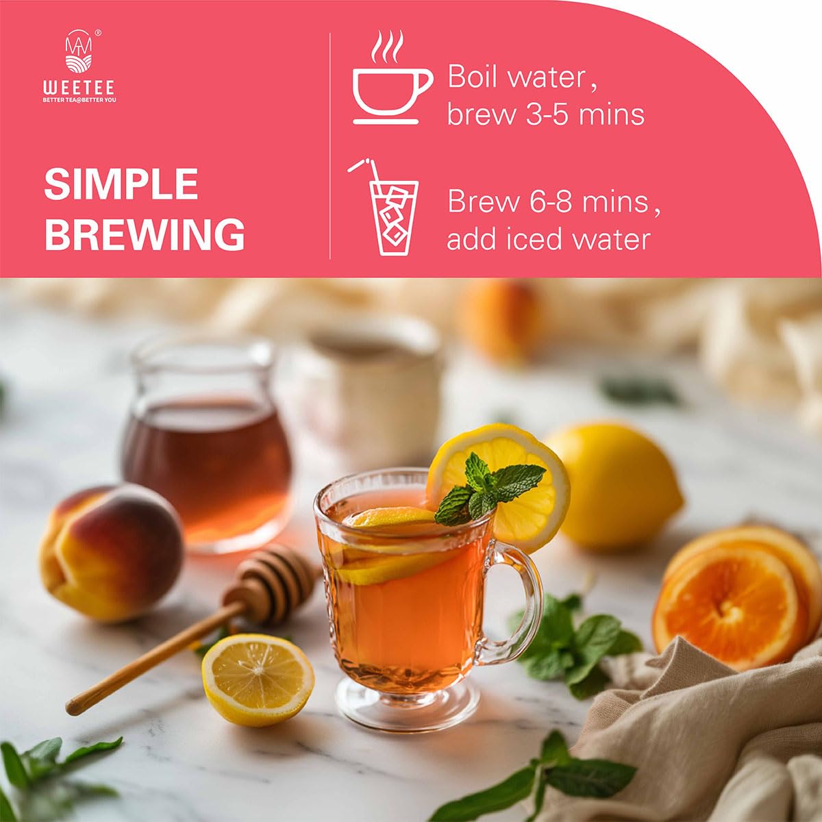 WT WEETEE Peach Herbal Tea Bags 100 Count, Bright, Juicy &amp; Fruity Infusion