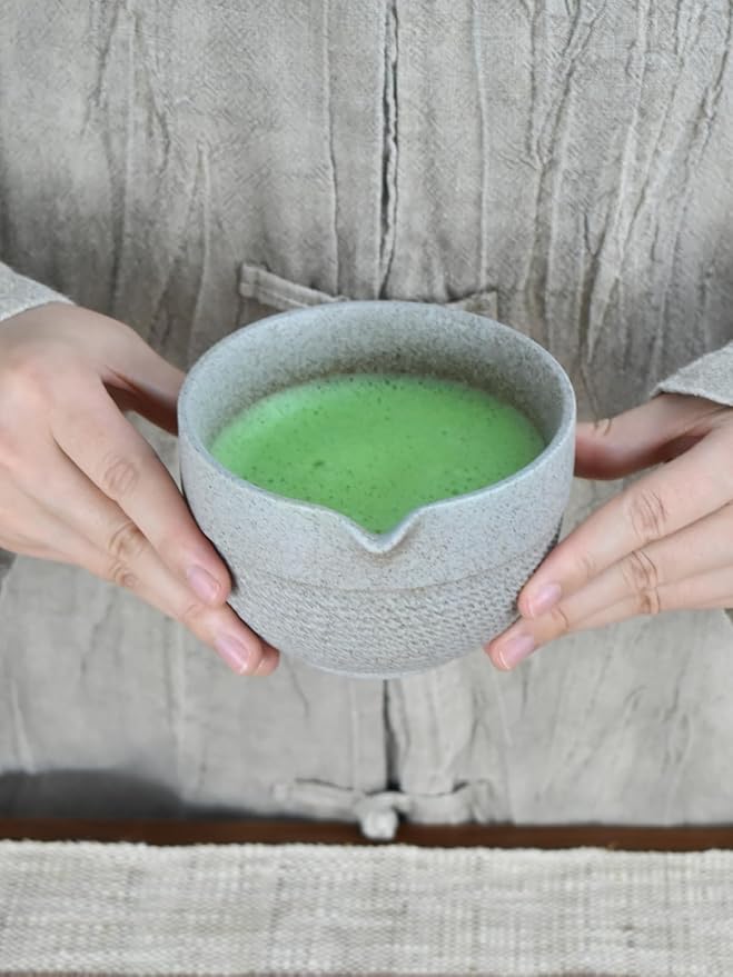 Matcha Tea Set – 4 Piece Traditional Japanese Matcha Kit with Pouring Spout Bowl, Whisk, Holder, Scoop & Guide