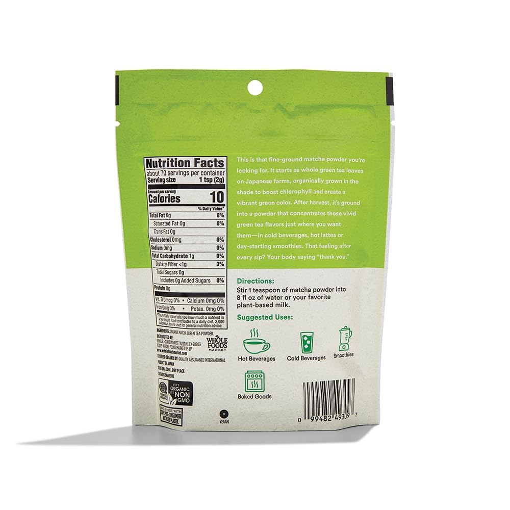 365 by Whole Foods Market, Organic Powdered Matcha, Finely Ground Whole Leaf Green Tea, 5 Ounce