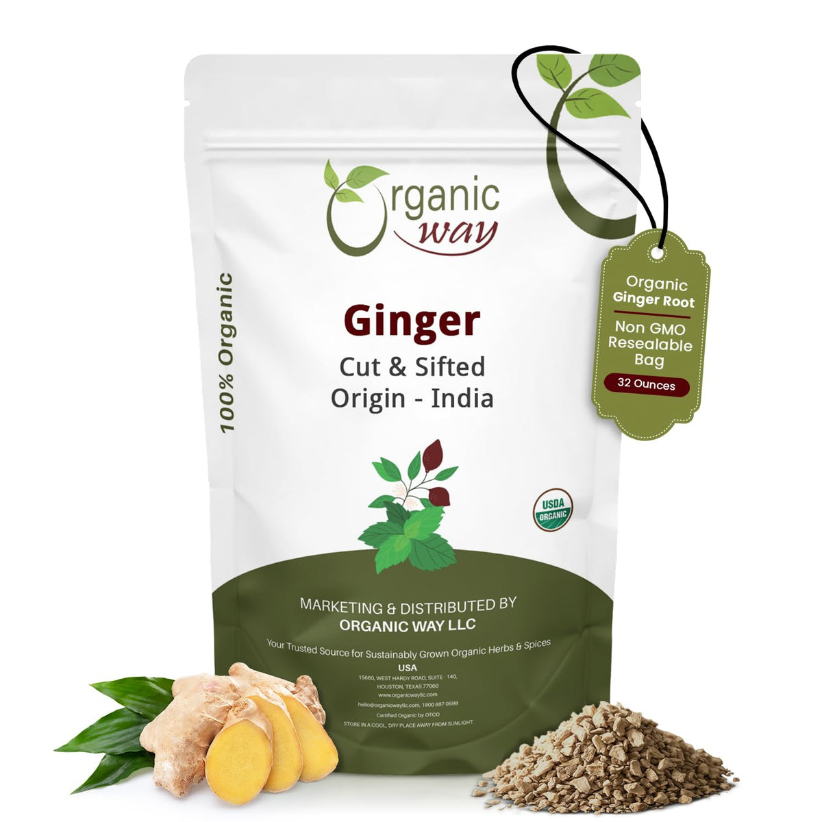Organic Way Dried Ginger Root Cut & Sifted - Herbal Tea (2 LBS)