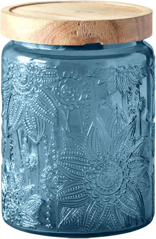 Glass Jar with Lid, Vintage Glass Storage Jars with Airtight Lid Coffee Canister Sugar Container for Kitchen Counter Pantry, Spice, Candy