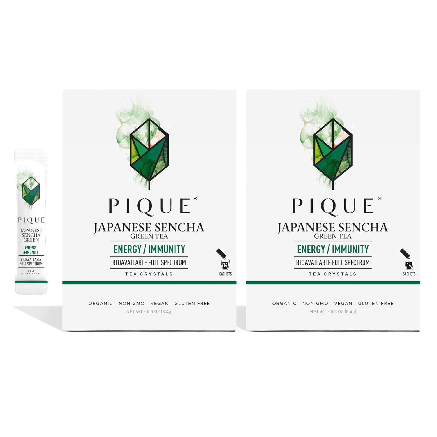 Pique Organic Sencha Tea Crystals - Supports Immunity, Energy - 28 Single Serve Sticks (Pack of 2)