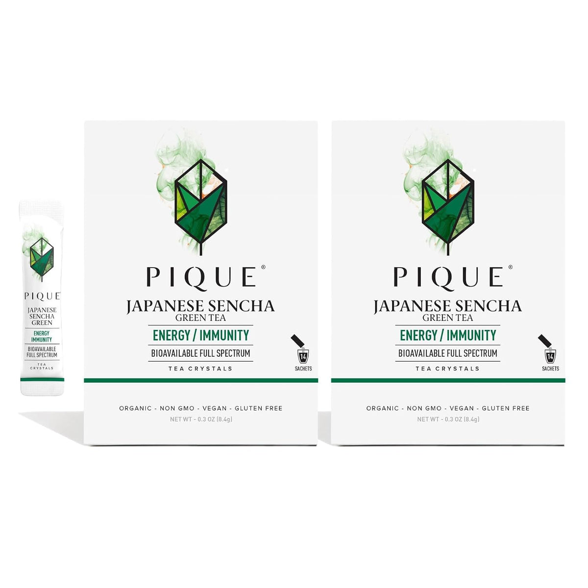 Pique Organic Sencha Tea Crystals - Supports Immunity, Energy - 28 Single Serve Sticks (Pack of 2)