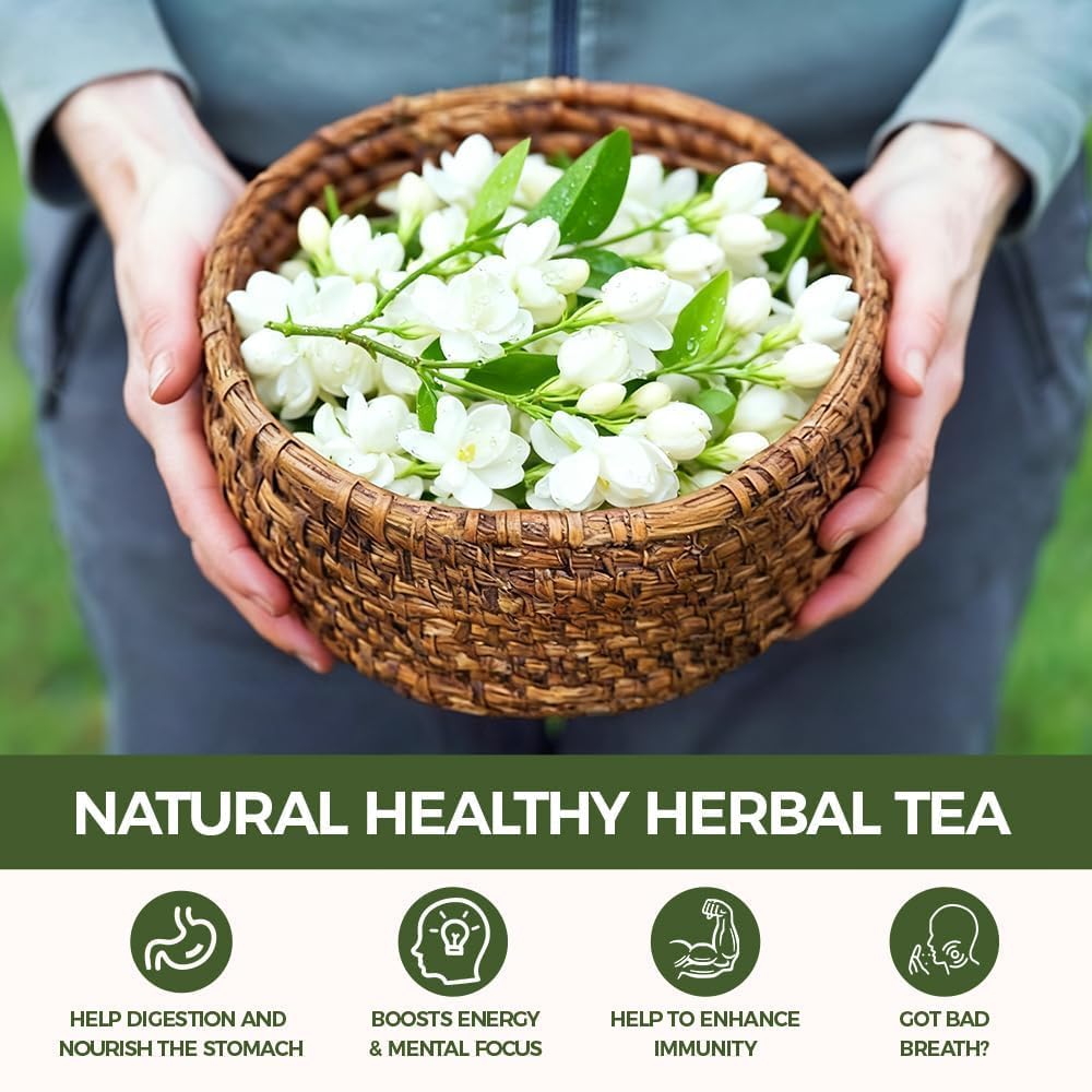 WOTIHA 80 Count Premium Jasmine Tea Bags - 100% Natural Jasmine, Aromatic Floral Fragrance, Caffeine-Free, Additive-Free, Sugar-Free, Vegan