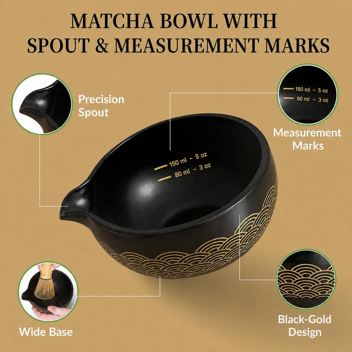 MAYATCHA Matcha Set Kit – Japanese Matcha Bowl with Spout & Measurement Marks