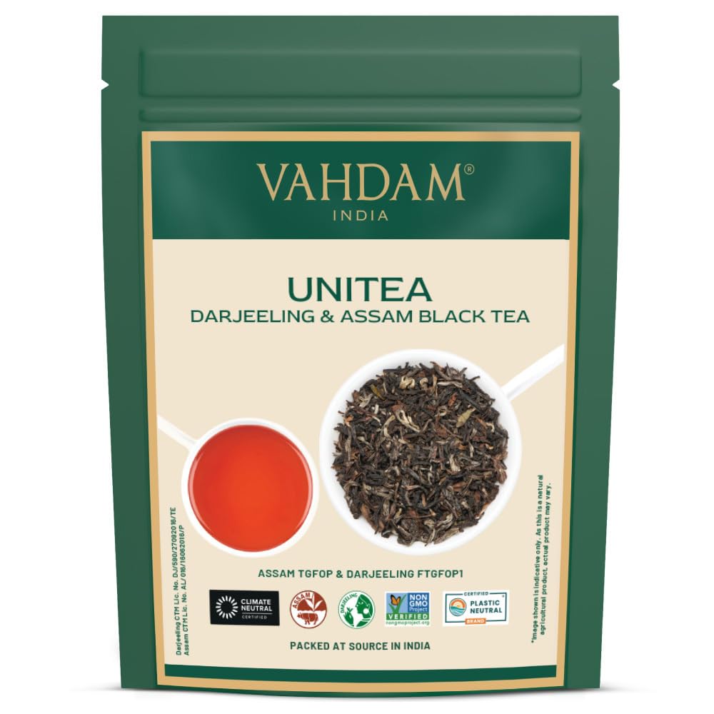 VAHDAM, Unitea Black Tea Leaves +170 Cups,12oz, Blend Of Darjeeling & Assam Tea, Robust & Flavory Black Loose Leaf, Unblended Single Origin Tea