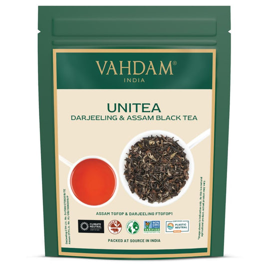 VAHDAM, Unitea Black Tea Leaves +170 Cups,12oz, Blend Of Darjeeling & Assam Tea, Robust & Flavory Black Loose Leaf, Unblended Single Origin Tea