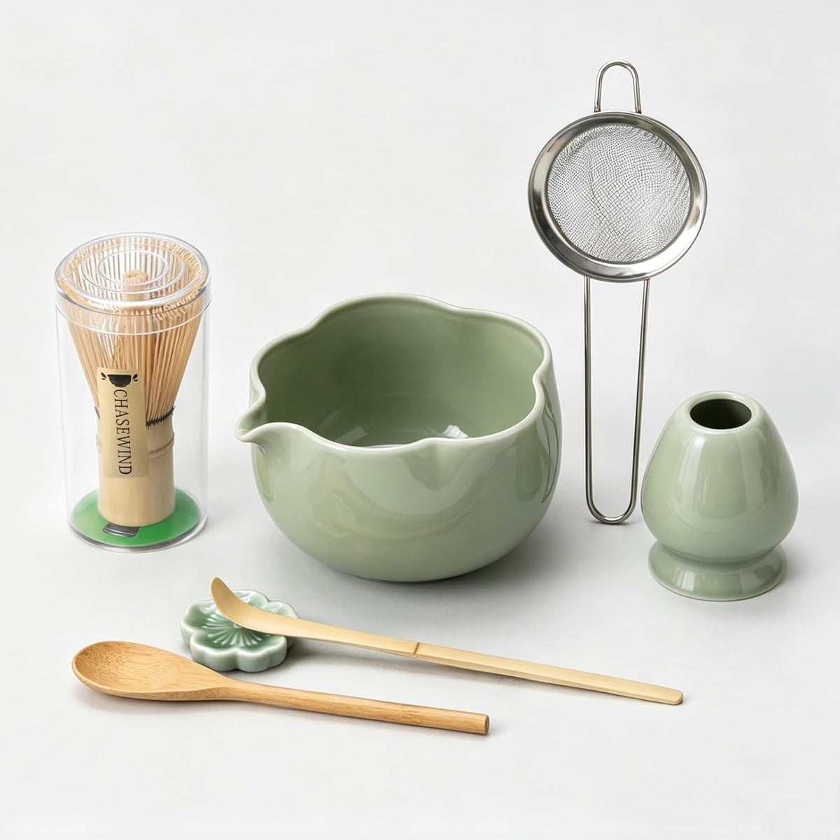 Matcha Set, 8Pcs Floral Ceramic Matcha Kit with Matcha Whisk