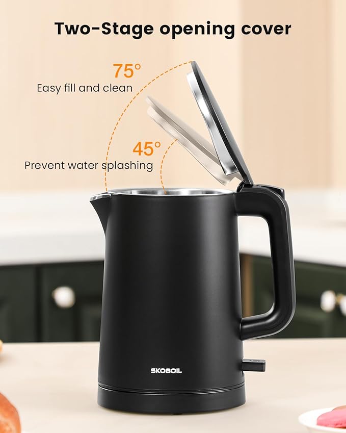 Electric Kettle Small for Tea & Coffee, 0.8L (27OZ) Double Wall Stainless Steel Hot Water Boiler