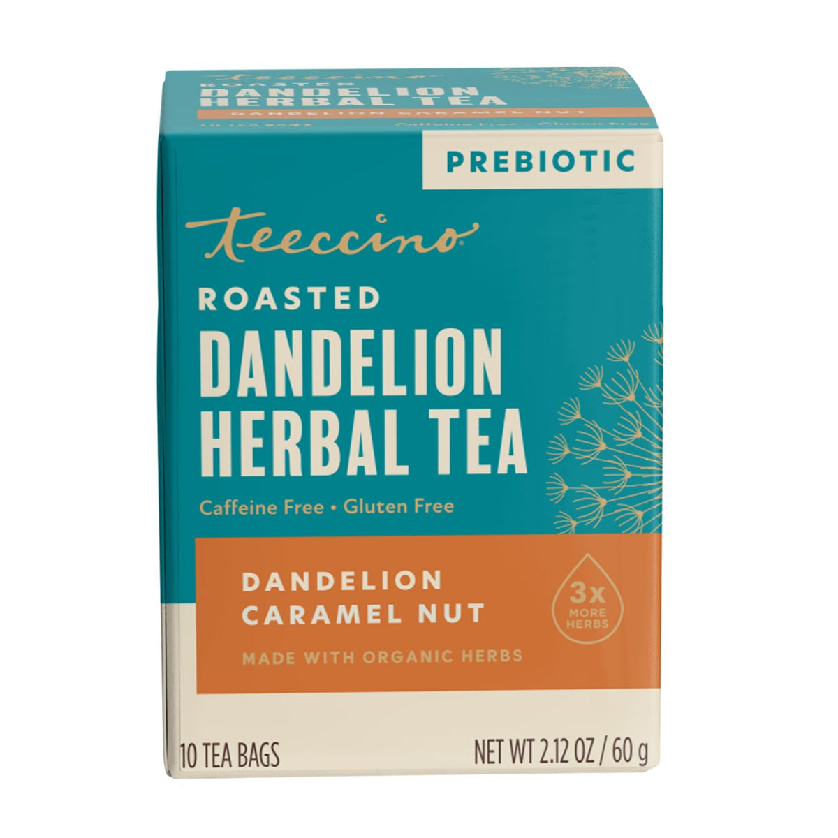 Teeccino Dandelion Caramel Nut Tea - 10 Tea Bags - Caffeine Free