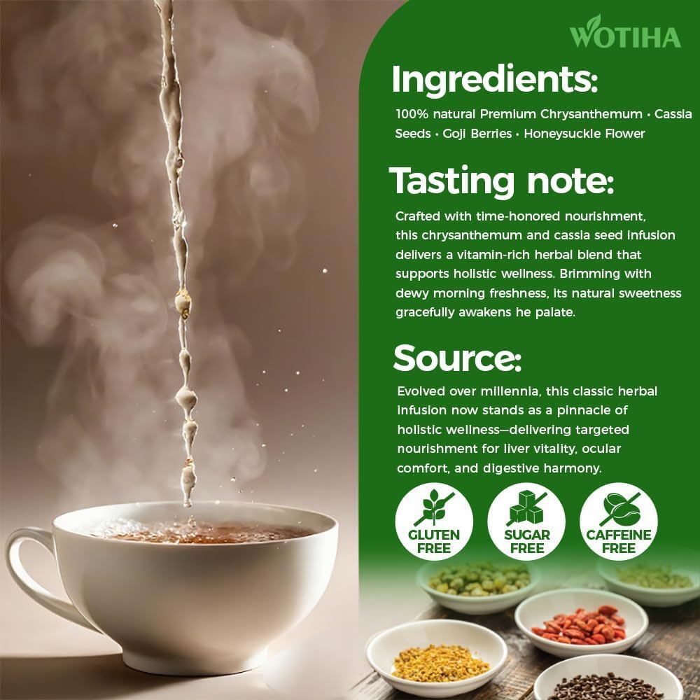 WOTIHA Chrysanthemum cassia seed tea 150g.30 Herbal Tea bags burdock root tea | Honeysuckle | Goji berry | Osmanthus flower | Combination Herbal Tea
