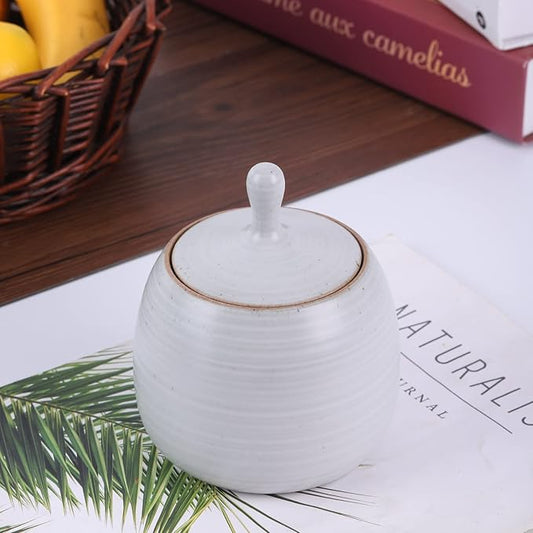 Kitchen Canisters Vintage Ceramic Food Storage Jar with Airtight Lid for Tea, Coffee, Herb, Sugar, Spice, Nuts (White)