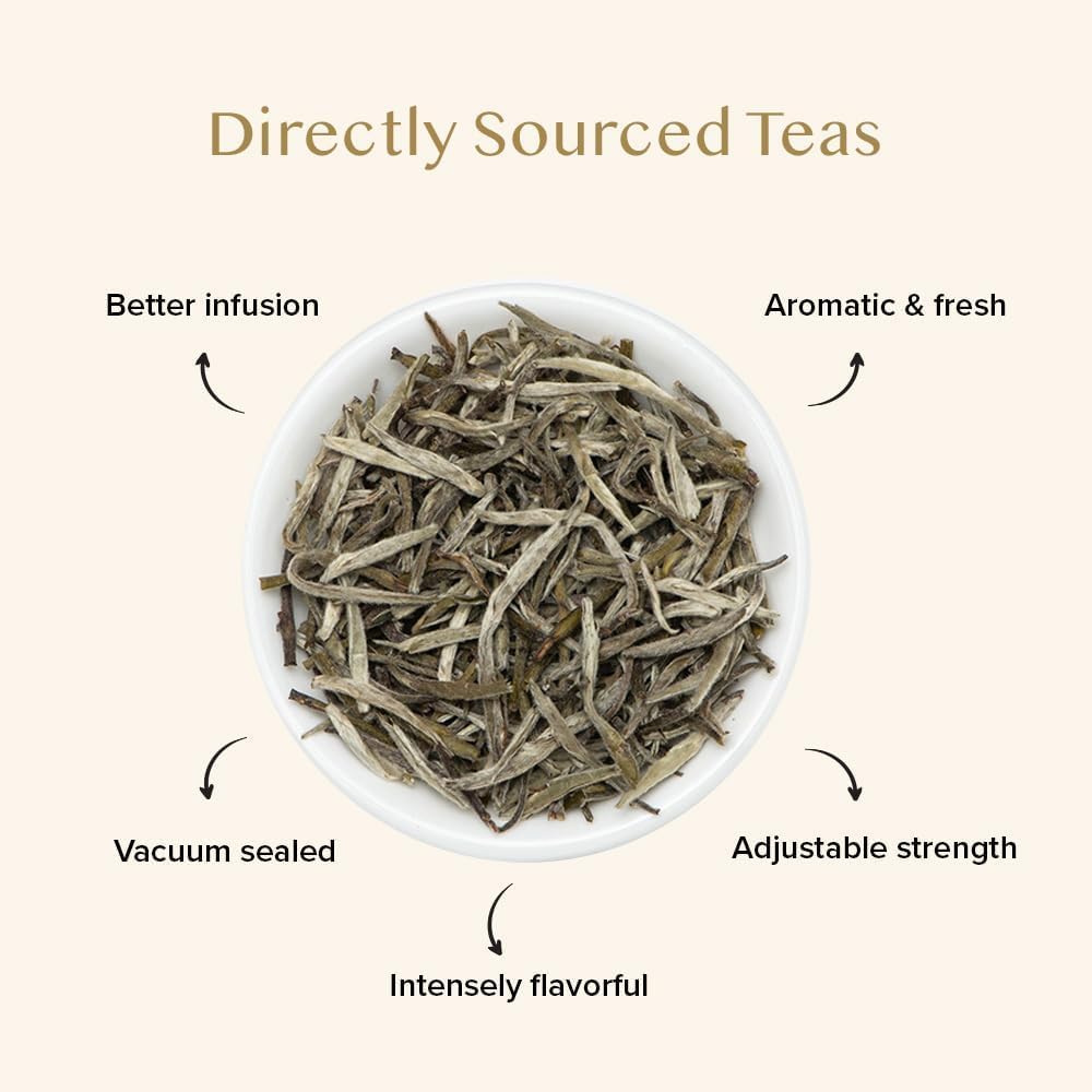 VAHDAM White Pine Needle Tea Loose Leaf(1.76oz|25 cups) Silver Pine Needle | Mellow, Fragrant &amp; Delicious |100% Pure and Unblended| Caffeine Free, Non GMO |Vacuum Sealed| Brew Hot/Iced or as Kombucha