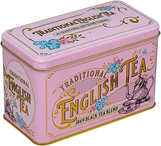 New English Teas Vintage Victorian Tea Tin with 40 Fine 1869 Blend English Teabags (Pink)