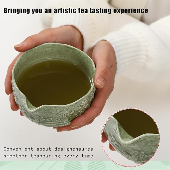 Matcha Whisk Set - 6 Pcs Matcha Set，Handcrafted Bamboo Chasen & Ceramic Bowl Matcha Kit,with Stainless Steel Sifter, Bamboo Scoop & Holder for Matcha Tea Ceremony (Mottled Green)