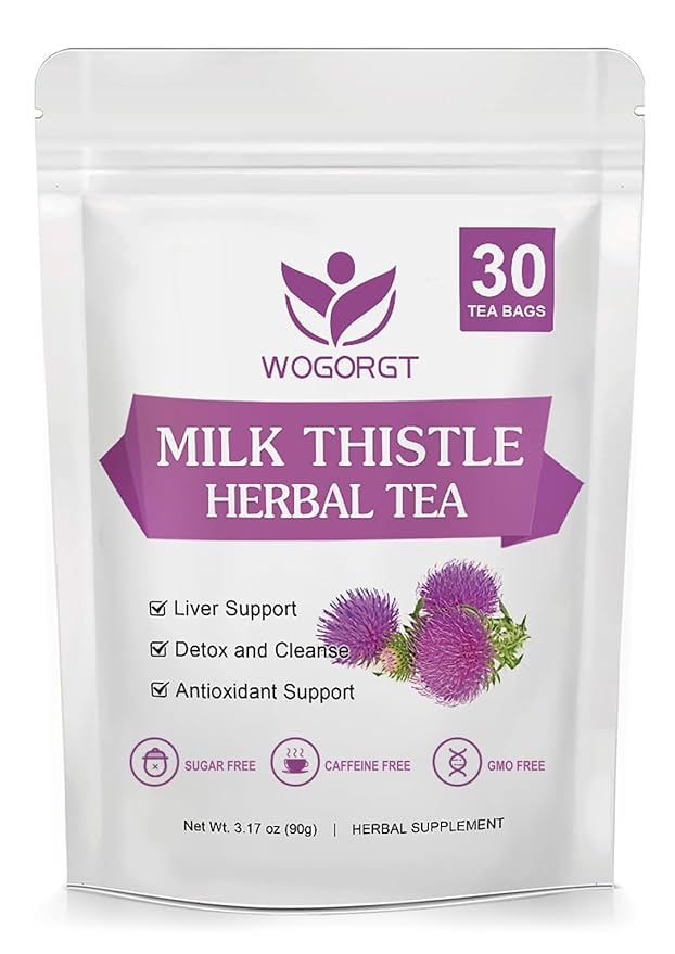 Wogorgt Dried Milk Thistle Tea - Organic Milk Thistle Herbal Tea, Antioxidant and Immune Support, Caffeine Free - 30 Tea Bags