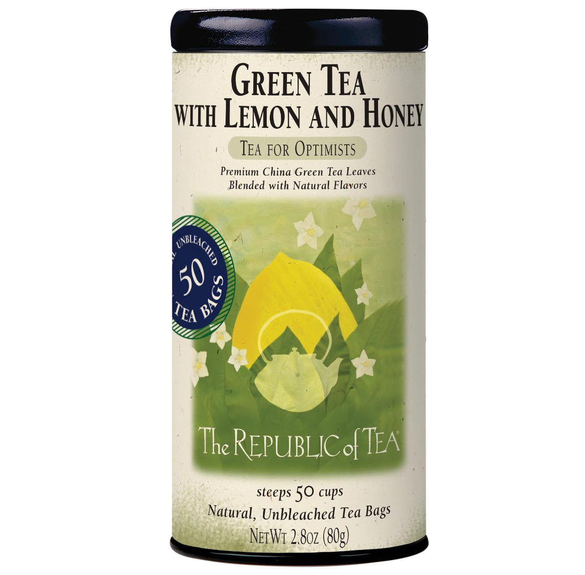 The Republic of Tea Lemon and Honey Green Tea, Low Caffeine, 50 Count