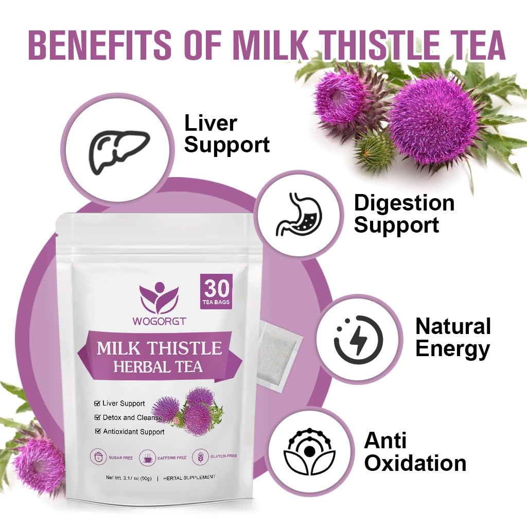 WOGORGT - Milk Thistle Tea for Liver Cleanse &amp; Immune Support, 30 Tea Bags