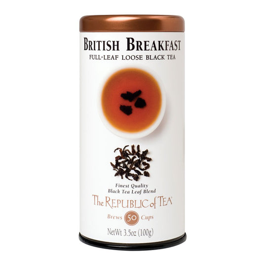 The Republic of Tea British Breakfast Black Full-Leaf Loose Tea, 3.5 oz Tin, Steeps 50 Cups