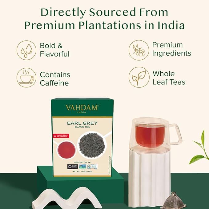 VAHDAM, Earl Grey Tea Loose Leaf 170+ Cups (340g/12oz) Citrusy & Delicious Black Tea blended with 100% Natural Oil of Bergamot | Brew Hot/Iced Tea