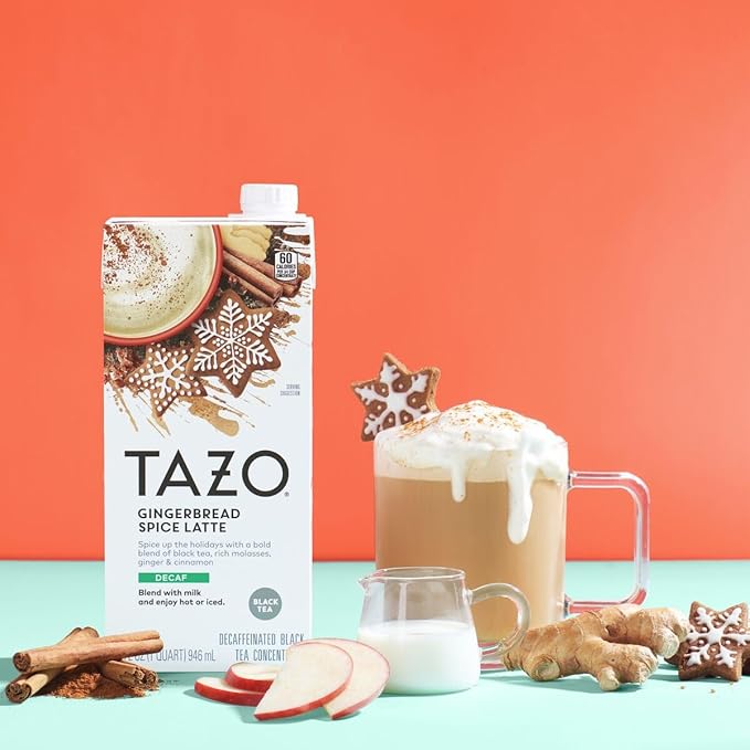 TAZO Decaf Gingerbread Spice Latte Tea Concentrate, 32 Fl Oz Carton (Pack of 2)