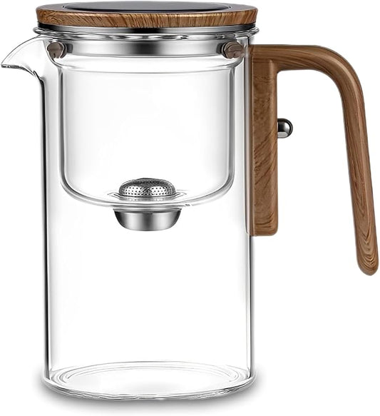 Water Separation Glass Teapot With Wooden Handle
